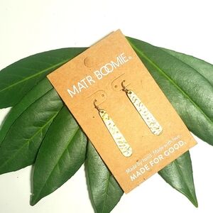 MATR BOOMIE Hammered Drop Earrings Gold Tone 2" NWT